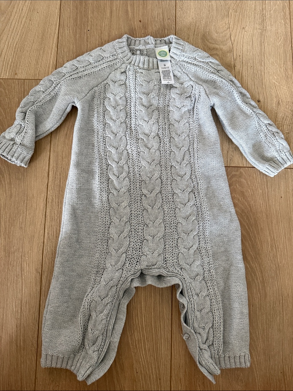 Little Me 9M Cable Knit One-Piece Romper - Light Gray